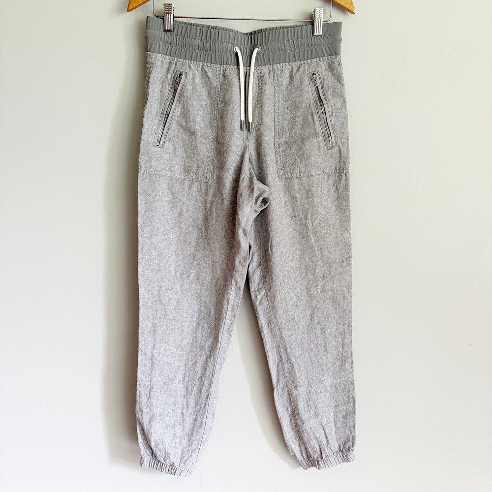 Athleta Womens Gray Cabo Linen Jogger Pants Size 4 Elastic Waist Zip Pockets